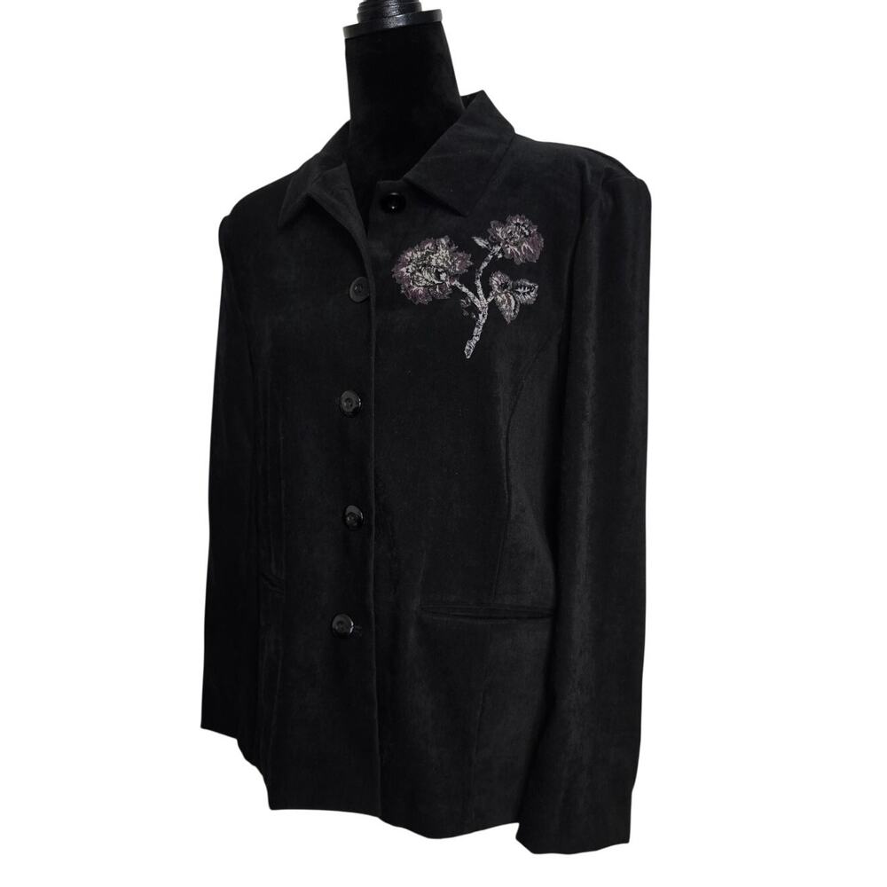 Vintage 90s Courtenay Black Floral Embroidered Velvet Blazer Jacket Womens 18
